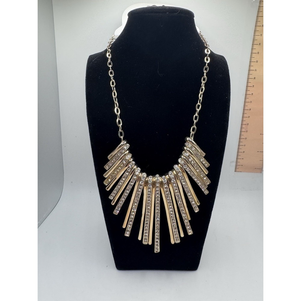 Ella Euro New Rhinestone Waterfall Fringe Gold Tone Bib Necklace With Earrings